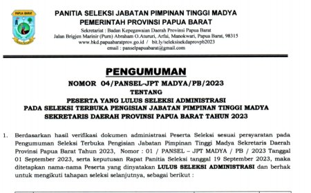 Ini 9 Nama Peserta Seleksi Sekda Papua Barat Yang Lolos Tahap Selanjutnya