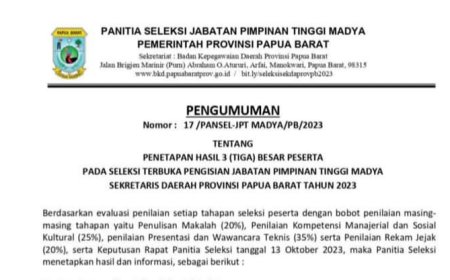 Final!! Pansel Umumkan Tiga Nama Calon Sekda Papua Barat