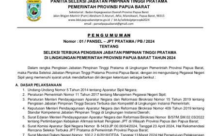 Disetujui Menpan RB, Pemprov Papua Barat Buka Seleksi 19 Jabatan Pimpinan Tinggi Pratama