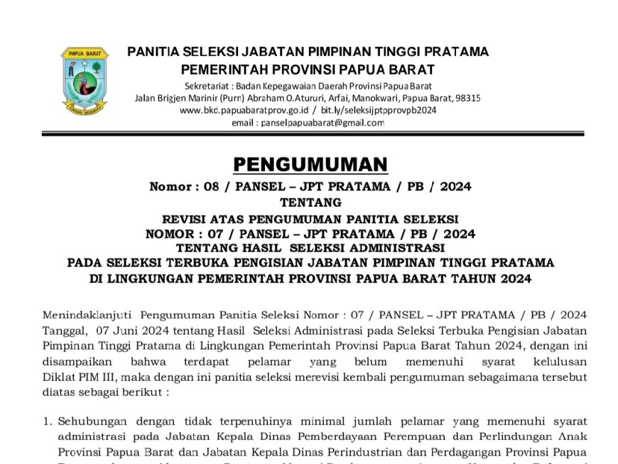 Seleksi Terbuka Pengisian JPT Pratama, 92 Orang Lolos Administrasi