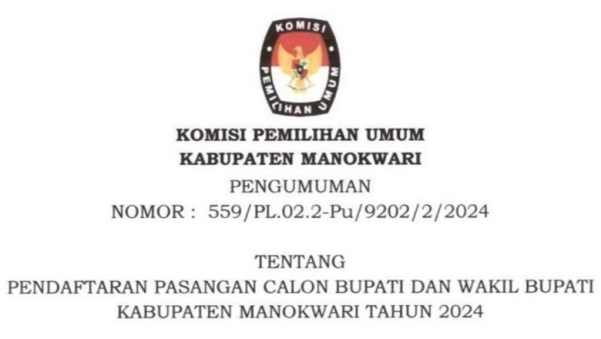 PENDAFTARAN PASANGAN CALON BUPATI DAN WAKIL BUPATI KABUPATEN MANOKWARI TAHUN 2024