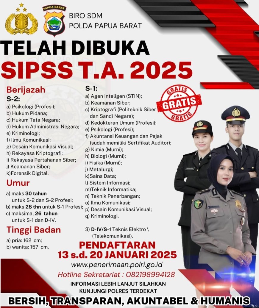 Polda Papua Barat Buka Pendaftaran SIPSS T.A. 2025