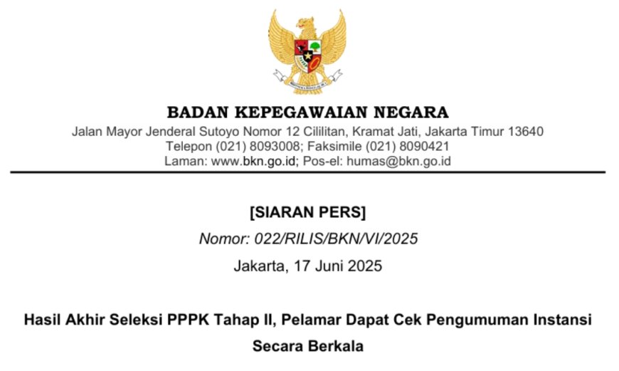 Hasil Akhir Seleksi PPPK Tahap II, Pelamar Dapat Cek Pengumuman Instansi Secara Berkala