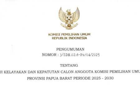 Jadwal Uji Kelayakan dan Kepatutan Calon Anggota KPU Papua Barat Periode 2025-2030