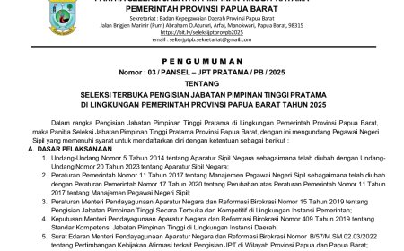 Berikut 17 Jabatan yang akan Dilelang Pemprov Papua Barat