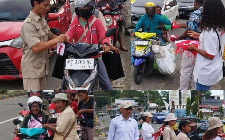 Semarakan HUT RI ke 80, DPD Gerindra Papua Barat Bagikan 1.000 Bendera Untuk Pengendara