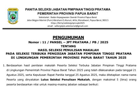 Pengumuman Hasil Seleksi Penulisan Makalah JPT Pratama