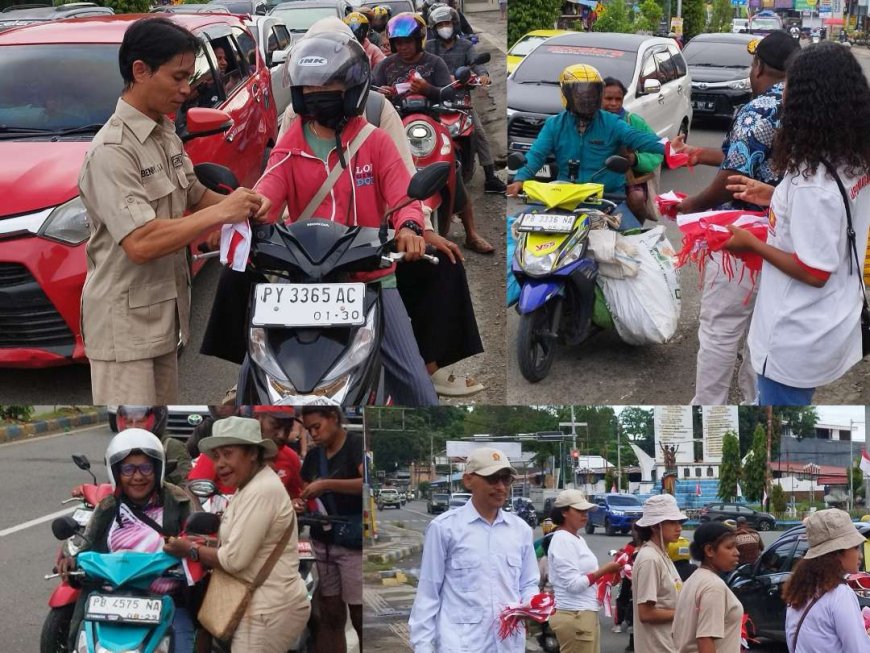 Semarakan HUT RI ke 80, DPD Gerindra Papua Barat Bagikan 1.000 Bendera Untuk Pengendara