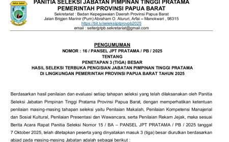 Berikut Tiga Besar Peserta Lolos Seleksi JPT Pratama Papua Barat